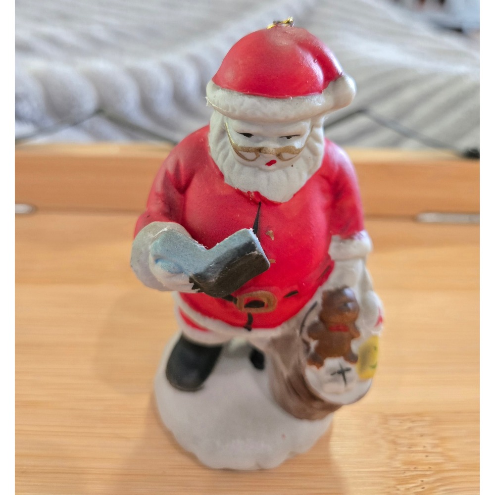 Vintage Bisque Porcelain Santa Claus Reading Book Figurine Christmas Ornament